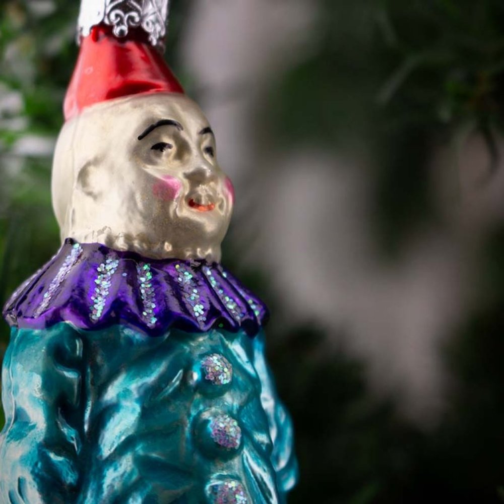 Turquoise Clown, Vintage Old World Christmas Glass Ornament